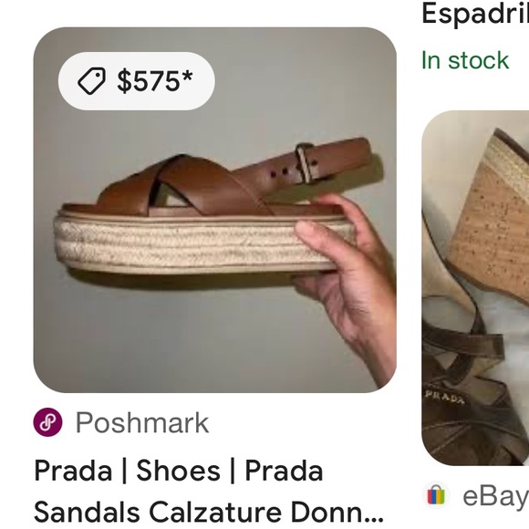 Authentic Prada 38.5/8 Brown Leather Crossover & Cork Wedge Sandal Platform Heel - Picture 7 of 11